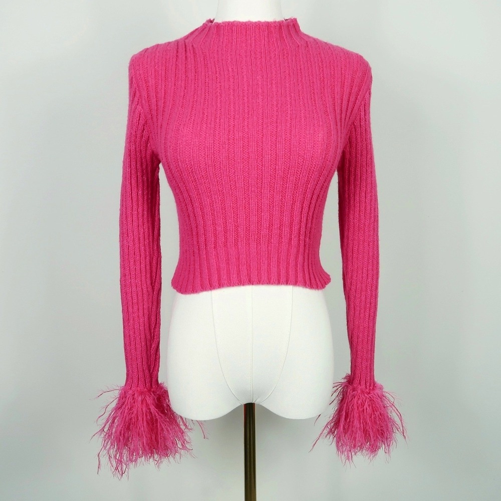 Say What Womens Ribbed Sweater Size S Feather Barbiecore Elle Woods Y2K Glam